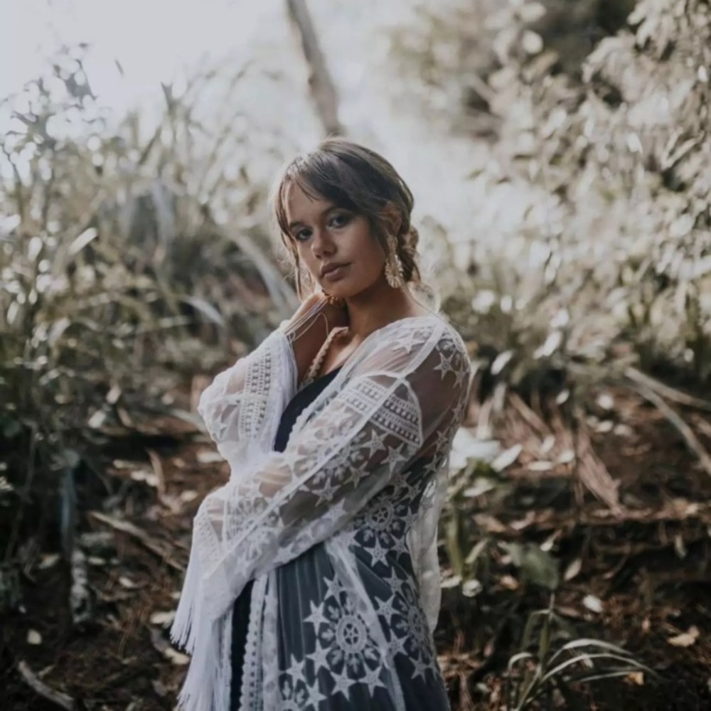 SOLD OUT Bohemian Star Embroidered Sheer Mesh Kimono Wrap - Picture 11 of 12